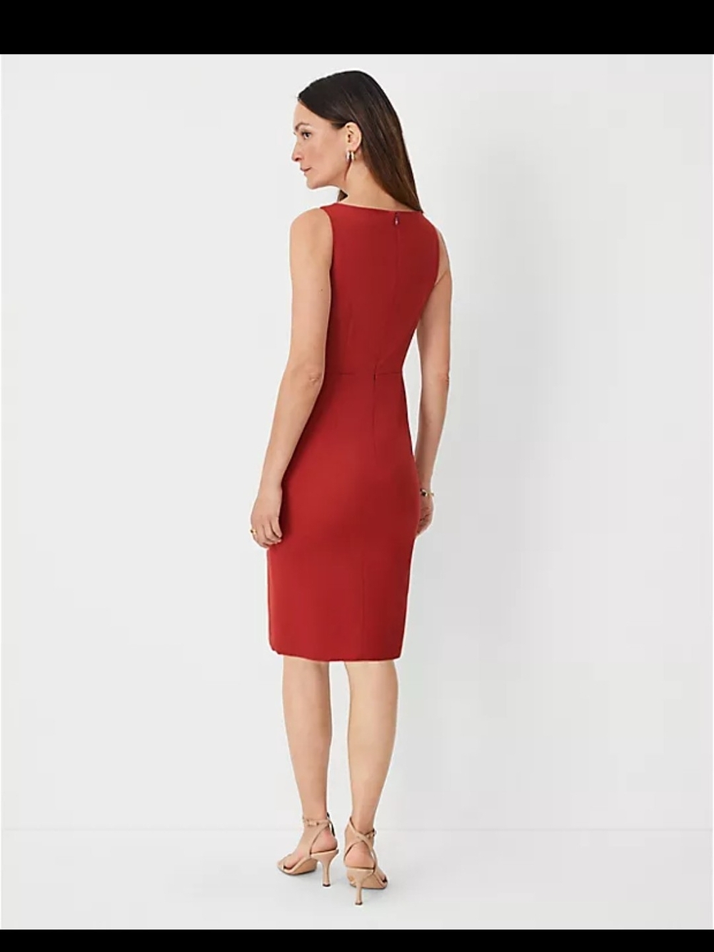 Ann Taylor Brick Red Sleeveless Sheath Midi Dress - Picture 3 of 6